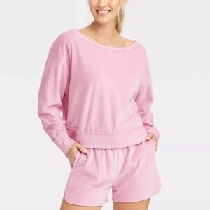 JoyLab Light Pink Off Shoulder Velour Sweatshirt Size XL New Target Shirt